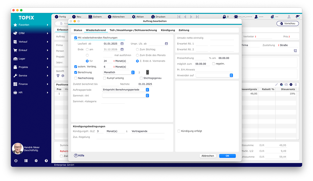 Vertragsmanagement wiederkehrende Rechnung
