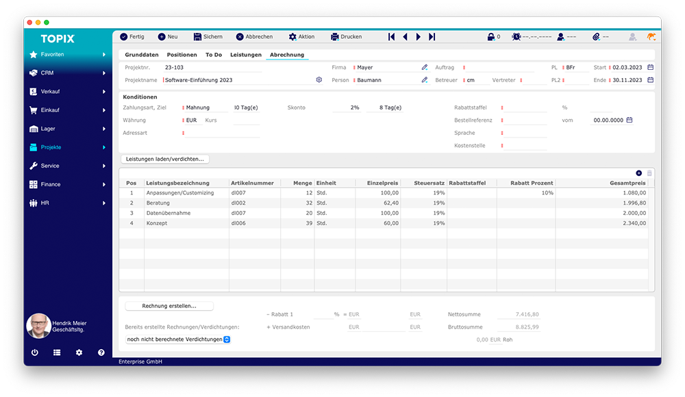 Projektmanagement Abrechnung