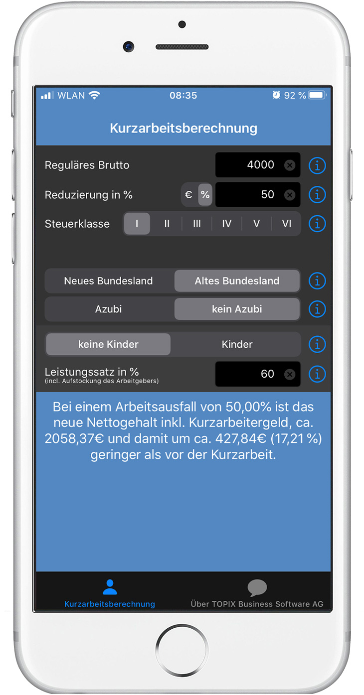 Kurzarbeitergeld per iOS App berechnen - TOPIX DE