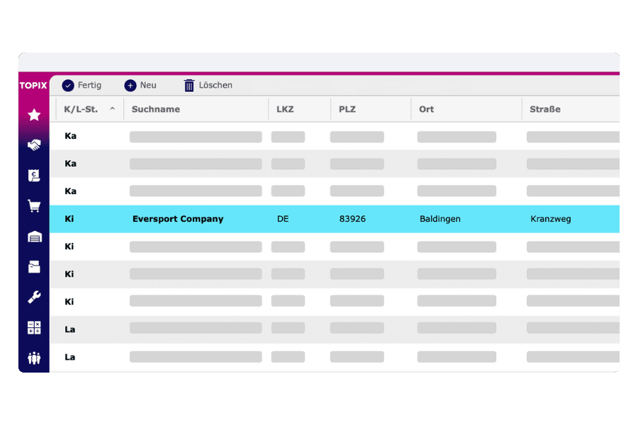 Software Liste mit Kundendaten